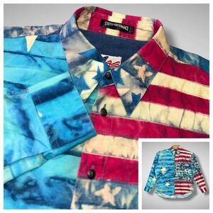 Acorn by Bob Goldfeder American Flag Button Up Shirt‎ Stretch Performance L